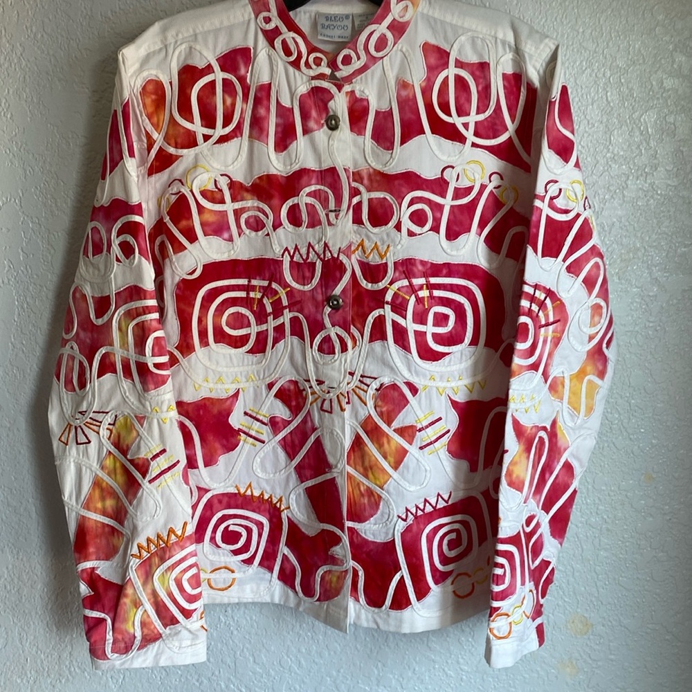Blue Bayou Lightweight Jacket Artsy Embroidered Appliqué, Red, Pink Sz S